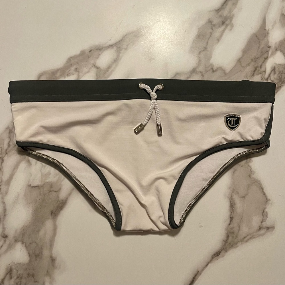 White Timoteo Small Swim Brief Speedo with Olive Green Trim